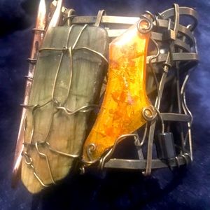 Vintage cuff bracelet hand made with real stones chrome